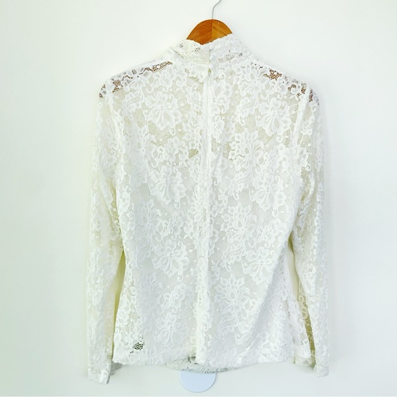 Elie Tahari Porcelain Cream White Lace Twist Neck Top L Large Mock Neck - Picture 6 of 10